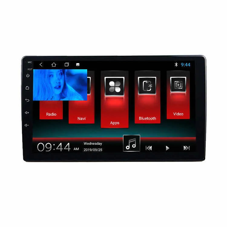 Black GM car Android navigator with a large rotating LCD screen on a dashboard.