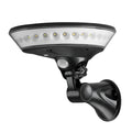 White 360-degree solar-powered outdoor light with motion sensor mounted on a wall.
