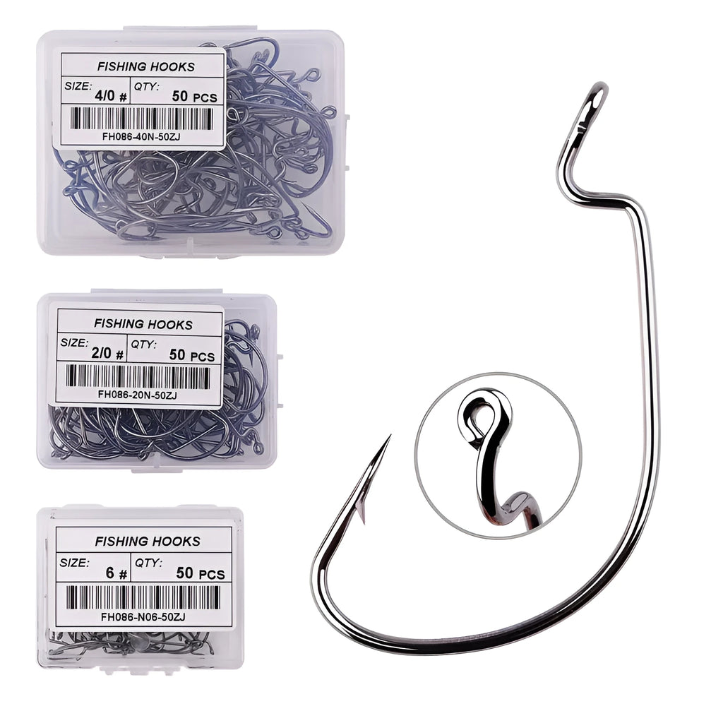 High carbon steel sea fishing hook, narrow wide belly crank hook, barbed, sizes 6# to 5/0#