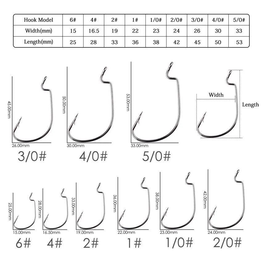 High carbon steel sea fishing hook, narrow wide belly crank hook, barbed, sizes 6# to 5/0#