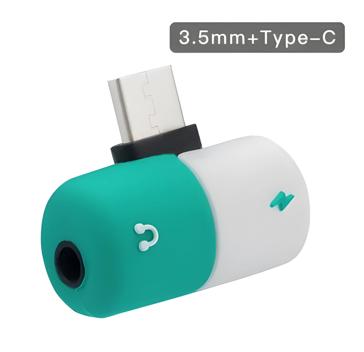 Blue Huawei phone case with a small white adapter for charging and 3.5mm headphone jack.