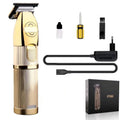 Gold professional hair clipper with cordless design and charging station