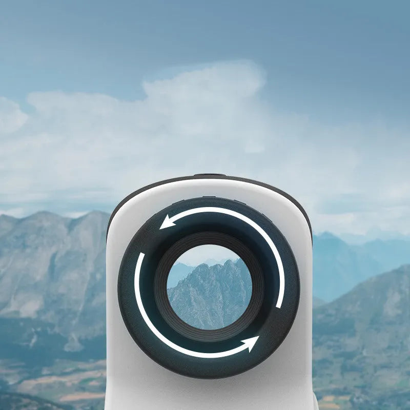 Handheld laser ranging telescope for golf distance measurement showing different model colour options