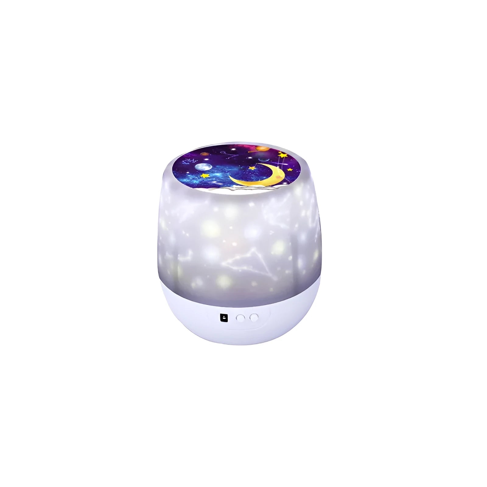 Pruixin PRX1363 LED projector night light showing starry sky or love pattern projection on a bedroom wall.