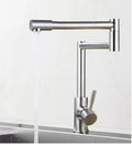 Silver stainless steel kitchen mixer tap with rotating spout and lifting handle