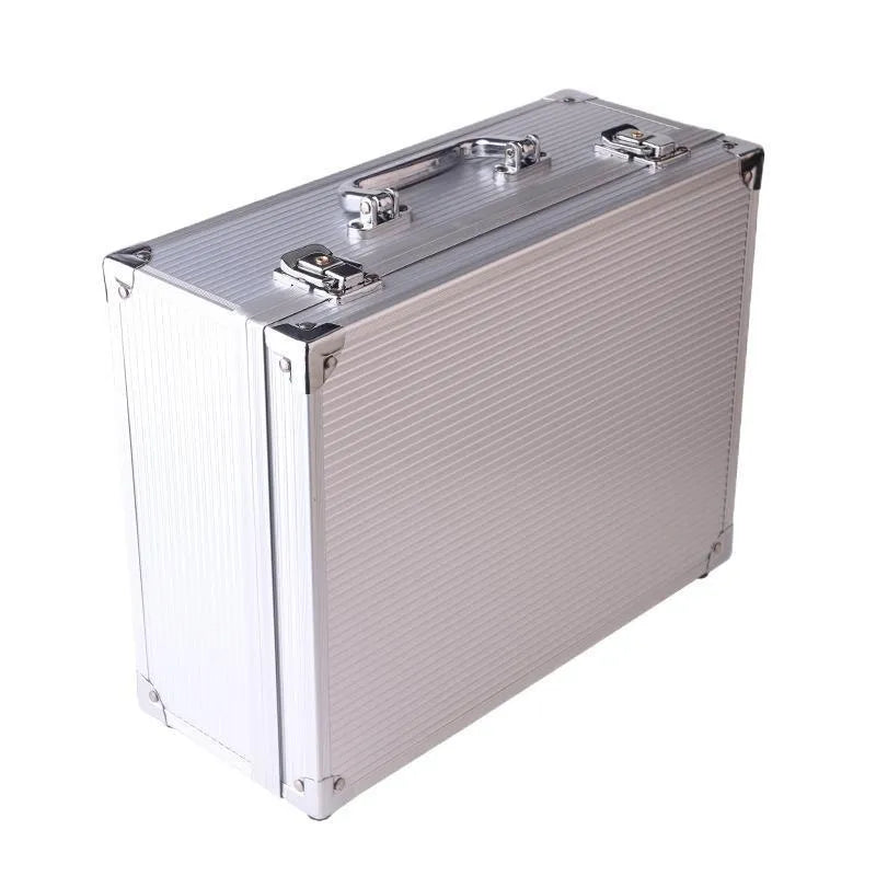 Black aluminium alloy tattoo equipment storage box with secure latch closed