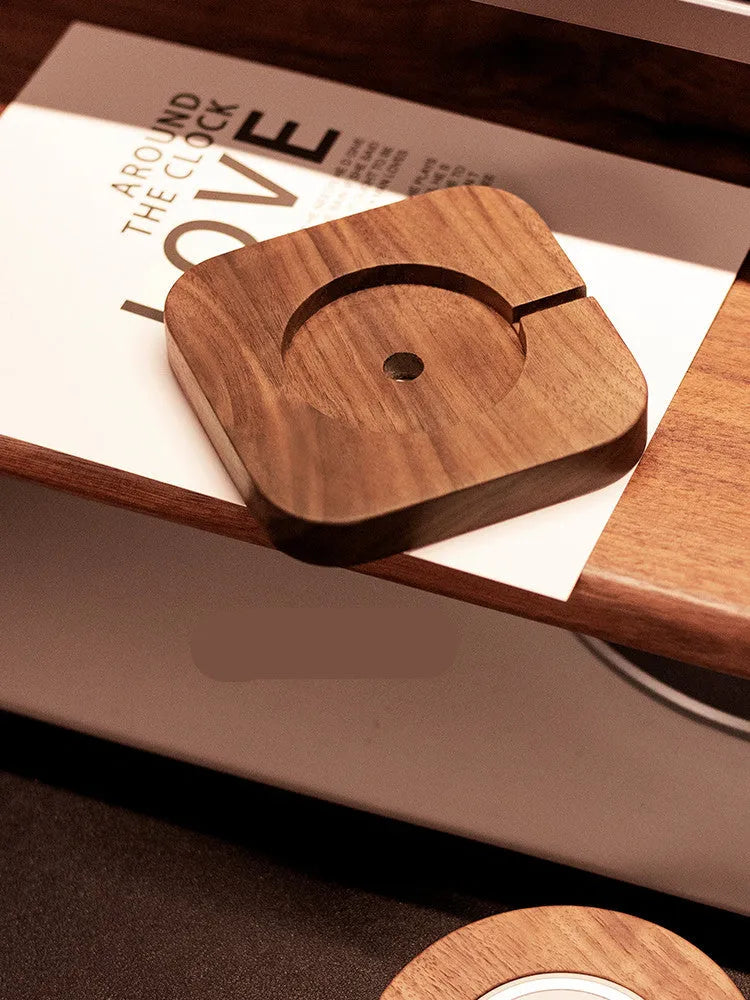 Walnut wood magnetic wireless charger bracket base for desktop with round section design