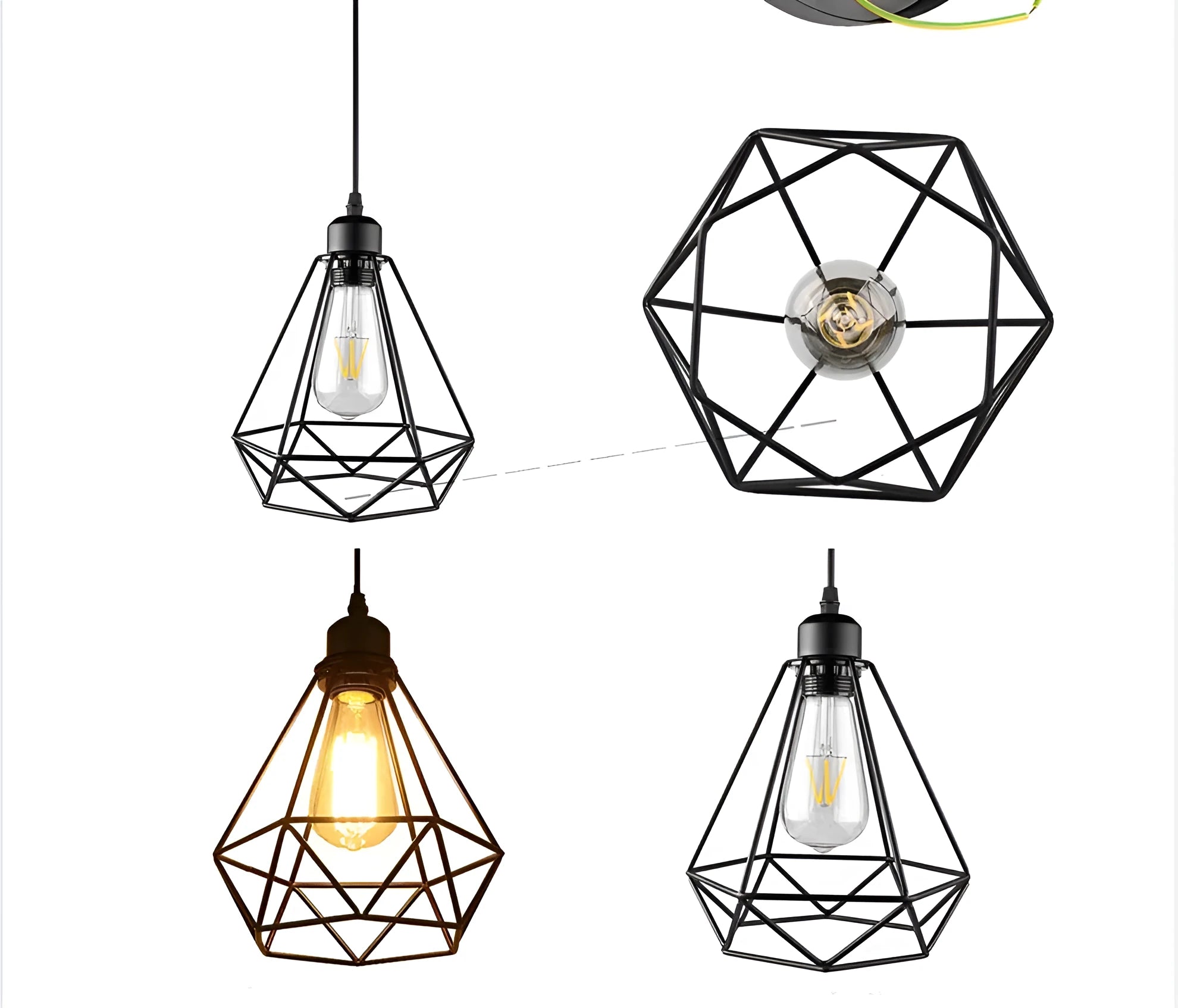 Black iron Nordic retro hanging chandelier with LED lights for living room ceiling