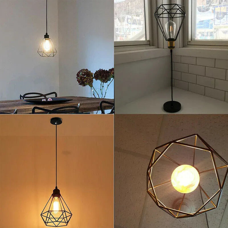 Black iron Nordic retro hanging chandelier with LED lights for living room ceiling