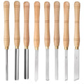 High-end 8-piece chrome vanadium steel woodturning tools in a wooden box.
