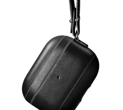 Black first layer cowhide AirPods Pro protective cover with anti-lost lanyard for 2nd and 3rd generation