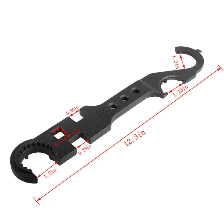 Black all-steel combination wrench for AR15 and M4 rifle maintenance with 40Cr construction