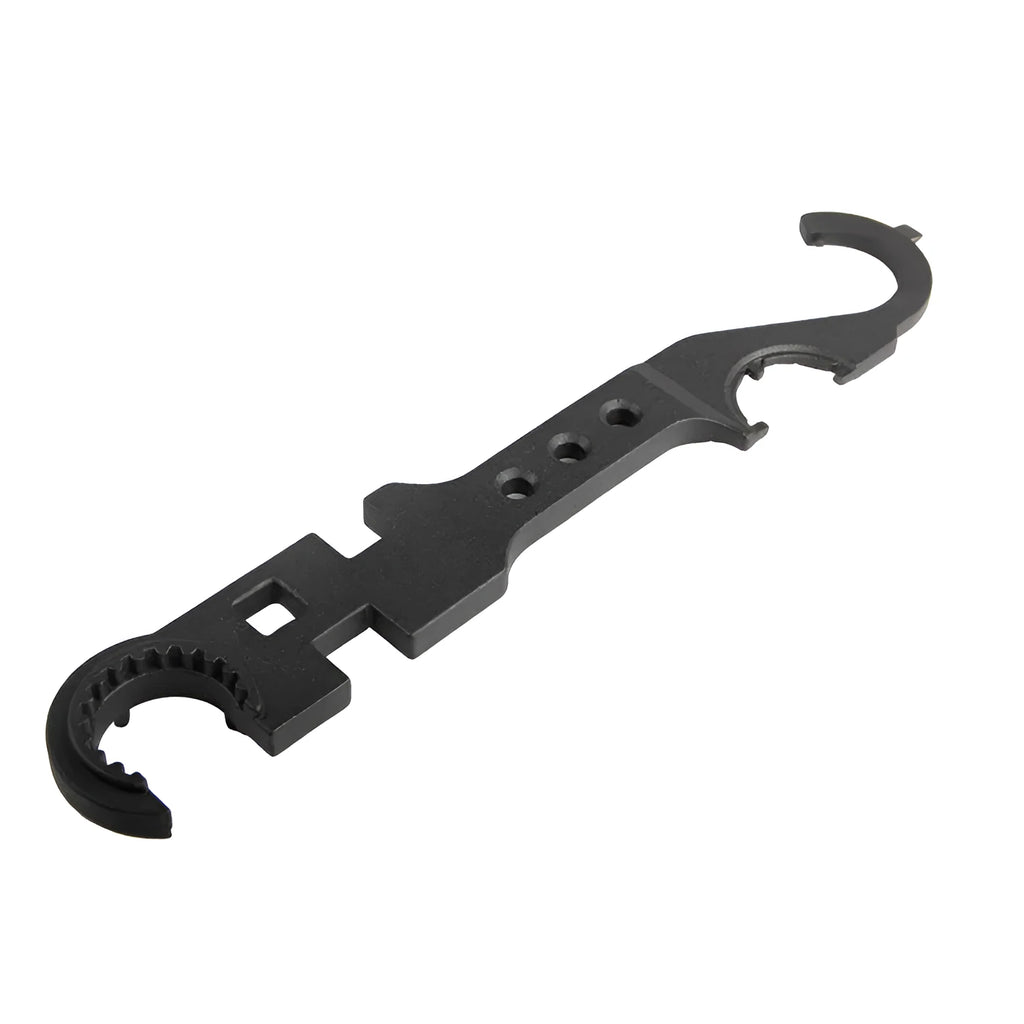 Black all-steel combination wrench for AR15 and M4 rifle maintenance with 40Cr construction