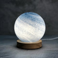 Nordic style bedside table lamp with glass shade in choice of seven colours, USB powered with button switch