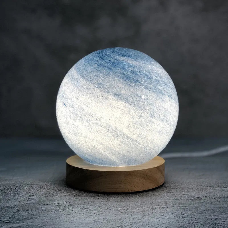 Nordic style bedside table lamp with glass shade in choice of seven colours, USB powered with button switch