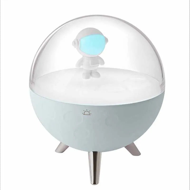 USB-powered cartoon guardian LED night light with modern design on wooden surface