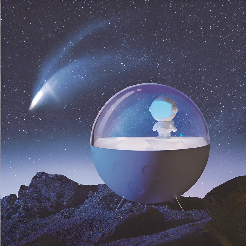 USB-powered cartoon guardian LED night light with modern design on wooden surface