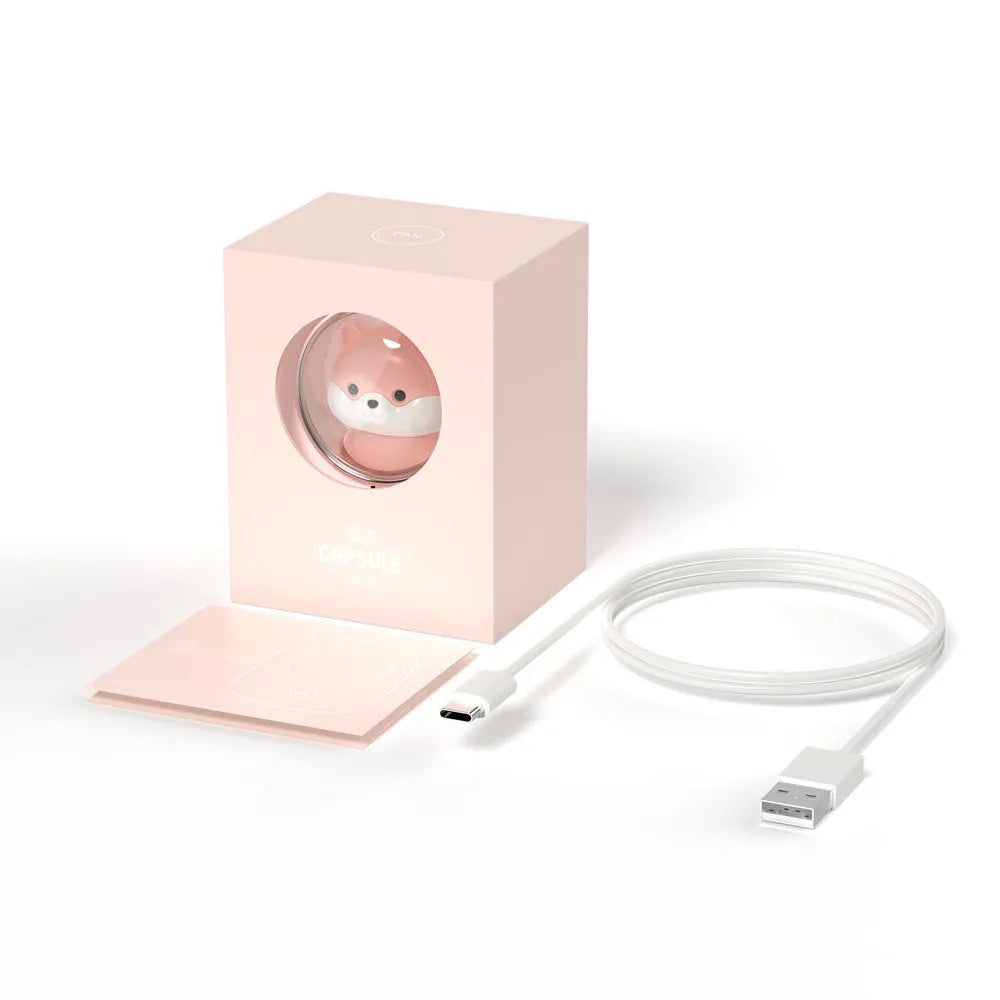 White hanging neck USB fan with 3 speed buttons shown in hand and around neck.