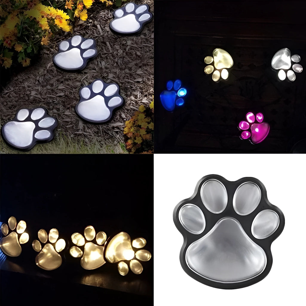 Black solar powered bear paw print garden lights with four paw shapes