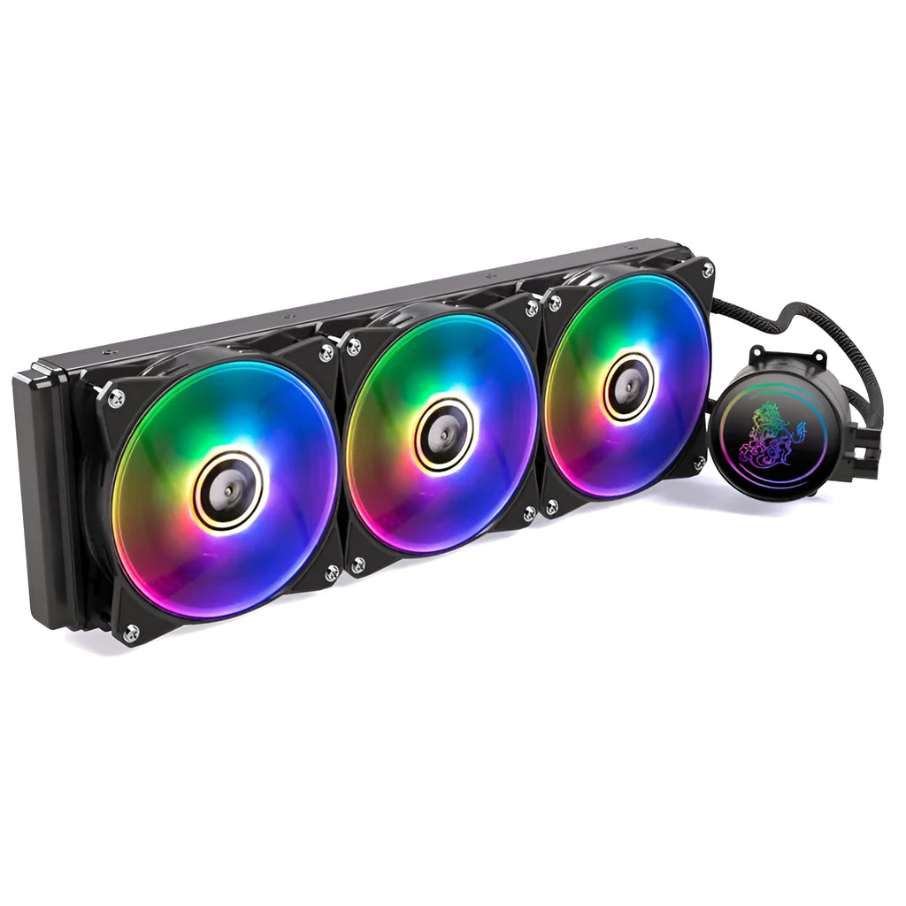 Kirin 240 CPU water cooling radiator with colourful ARGB lighting on 24 cm copper-aluminium radiator and fan