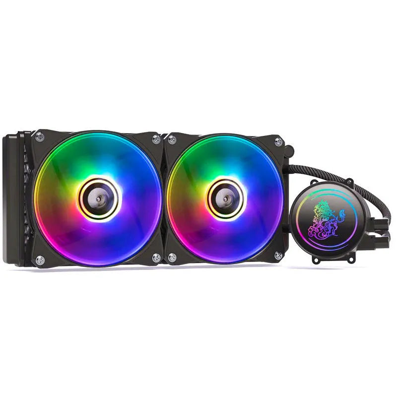 Kirin 240 CPU water cooling radiator with colourful ARGB lighting on 24 cm copper-aluminium radiator and fan