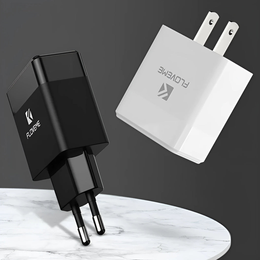 Travel charger with European and American plug compatibility for USB device charging