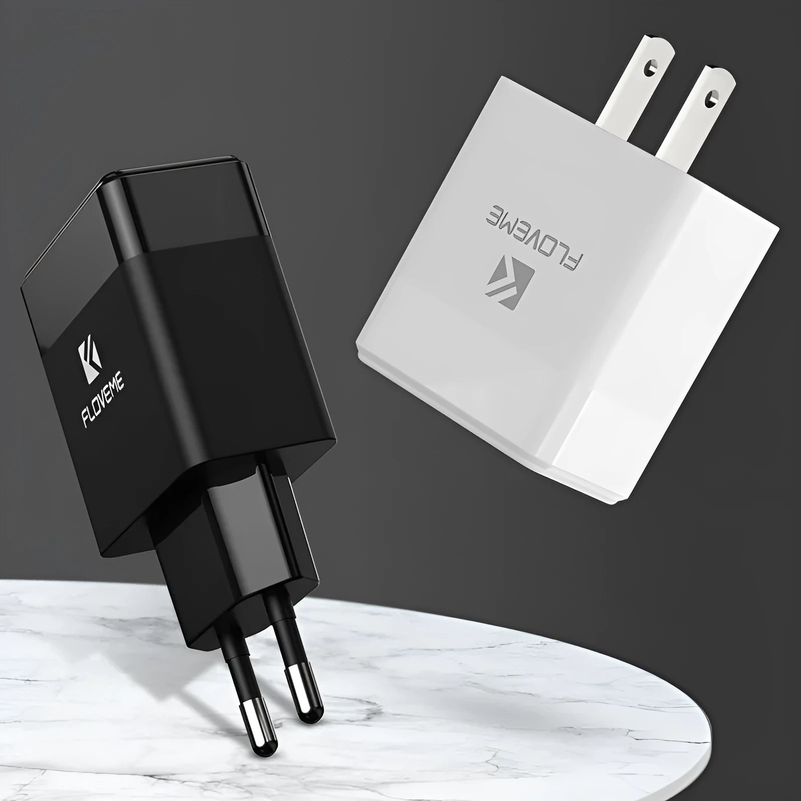 Travel charger with European and American plug compatibility for USB device charging