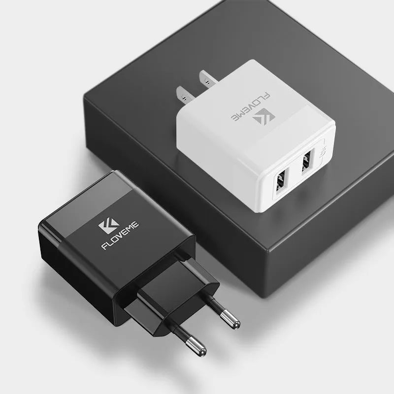 Travel charger with European and American plug compatibility for USB device charging