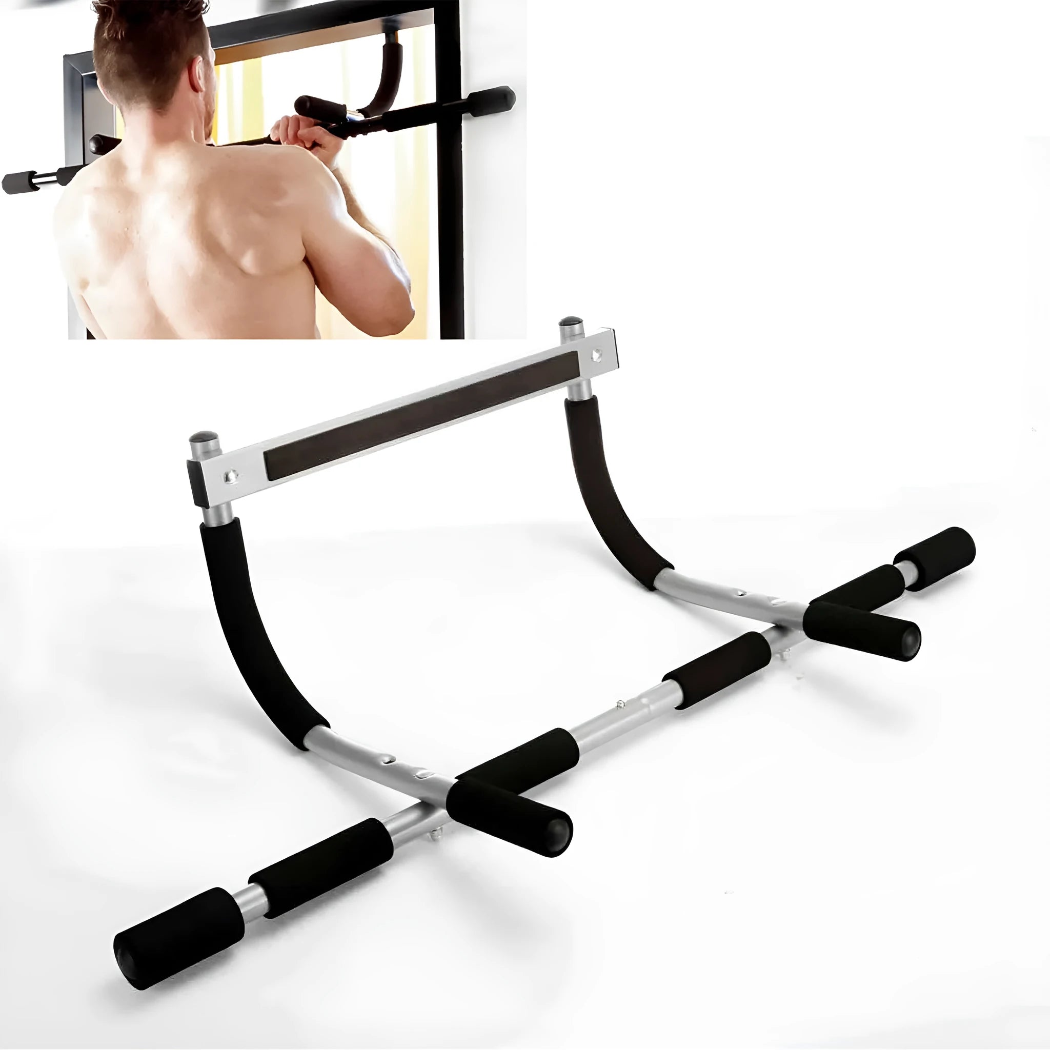 Black steel indoor pull-up bar fitness equipment with 92.5cm width
