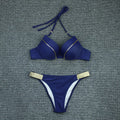 Bronzing fabric women's bikini swimsuit, split open-back design, solid colour nylon swimwear