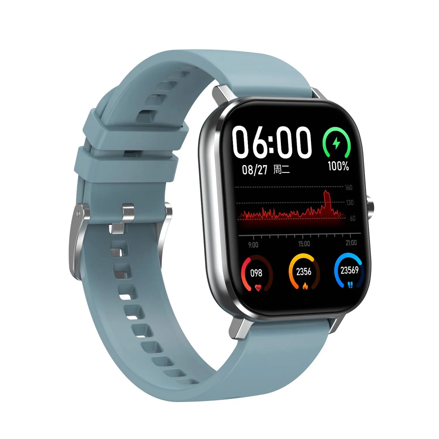 Smart health monitoring bracelet with touchscreen display showing heart rate and ECG readings