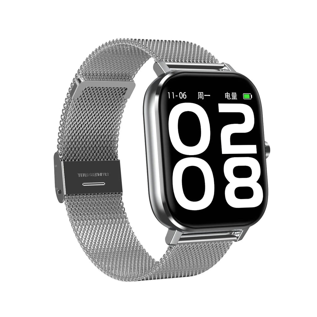 Smart health monitoring bracelet with touchscreen display showing heart rate and ECG readings