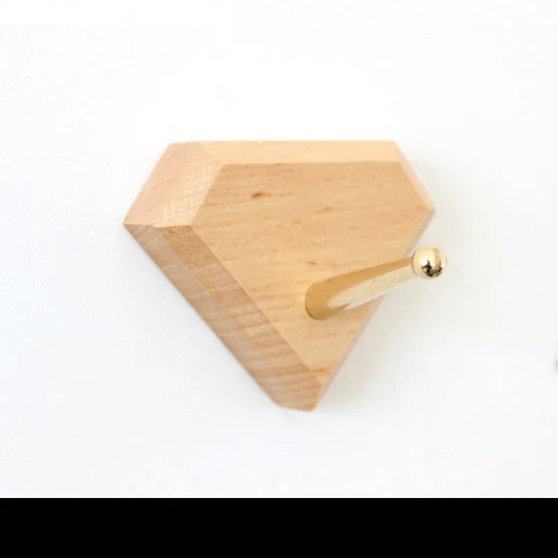Beech wood adhesive wall hook with brass hardware in modern simple style