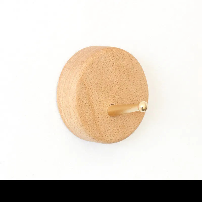 Beech wood adhesive wall hook with brass hardware in modern simple style