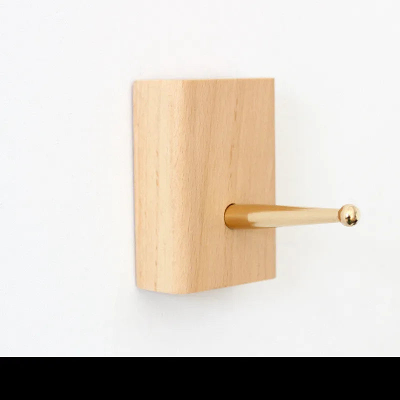 Beech wood adhesive wall hook with brass hardware in modern simple style