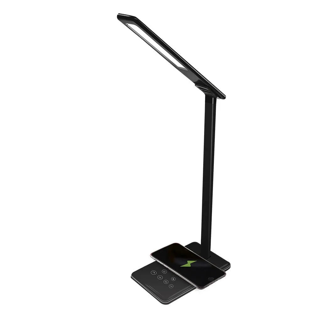 Black and white wireless charging desk lamp with touch control and LED light source