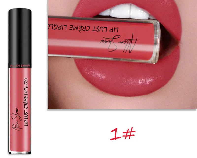 Silky cream texture mineral lip gloss in a lipstick case, available in colours 1-12