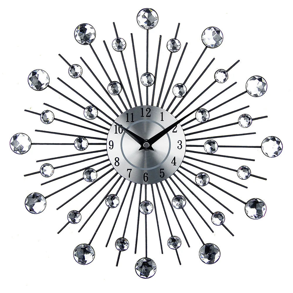 Silver round wall clock 33cm diameter with numbers and pointer display