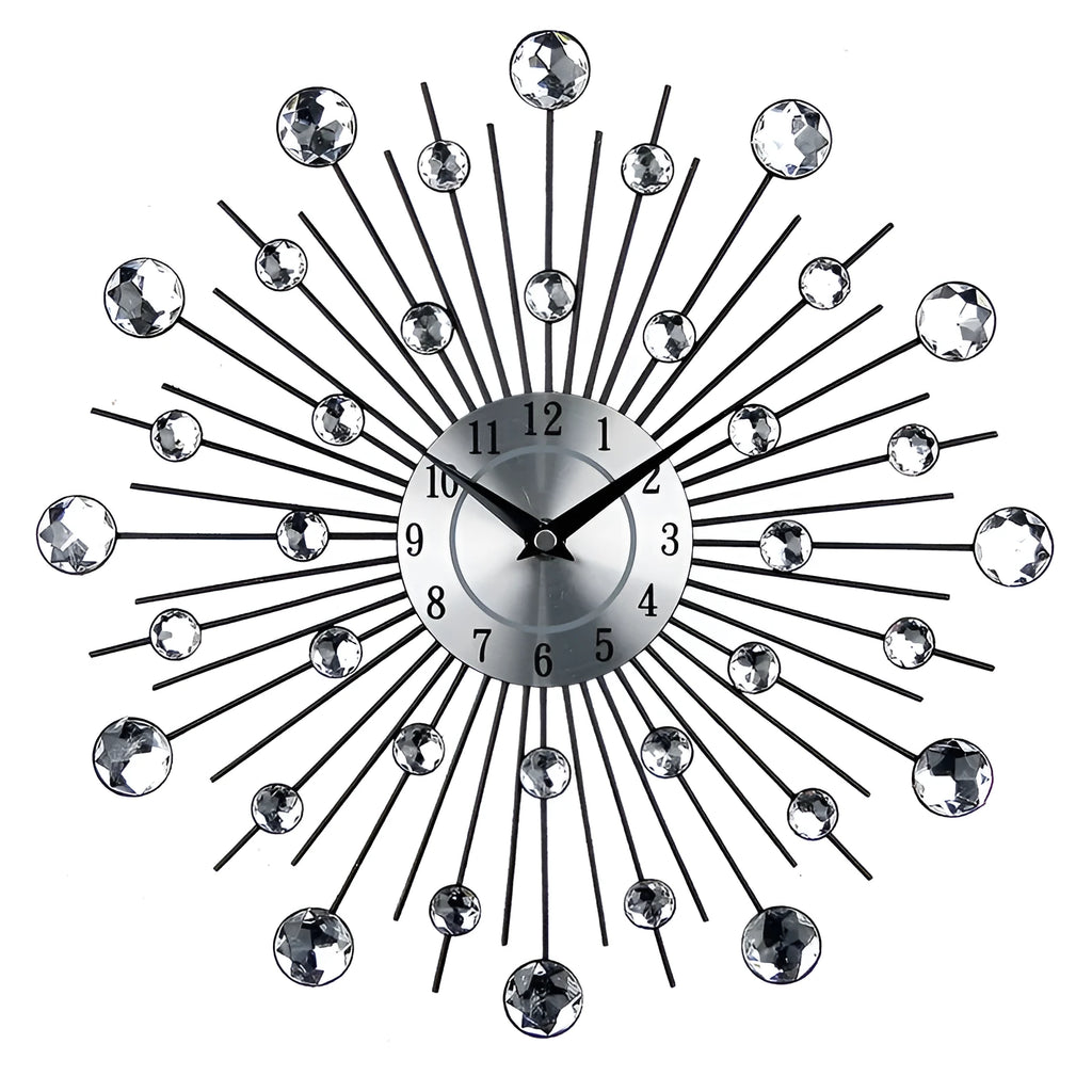 Silver round wall clock 33cm diameter with numbers and pointer display