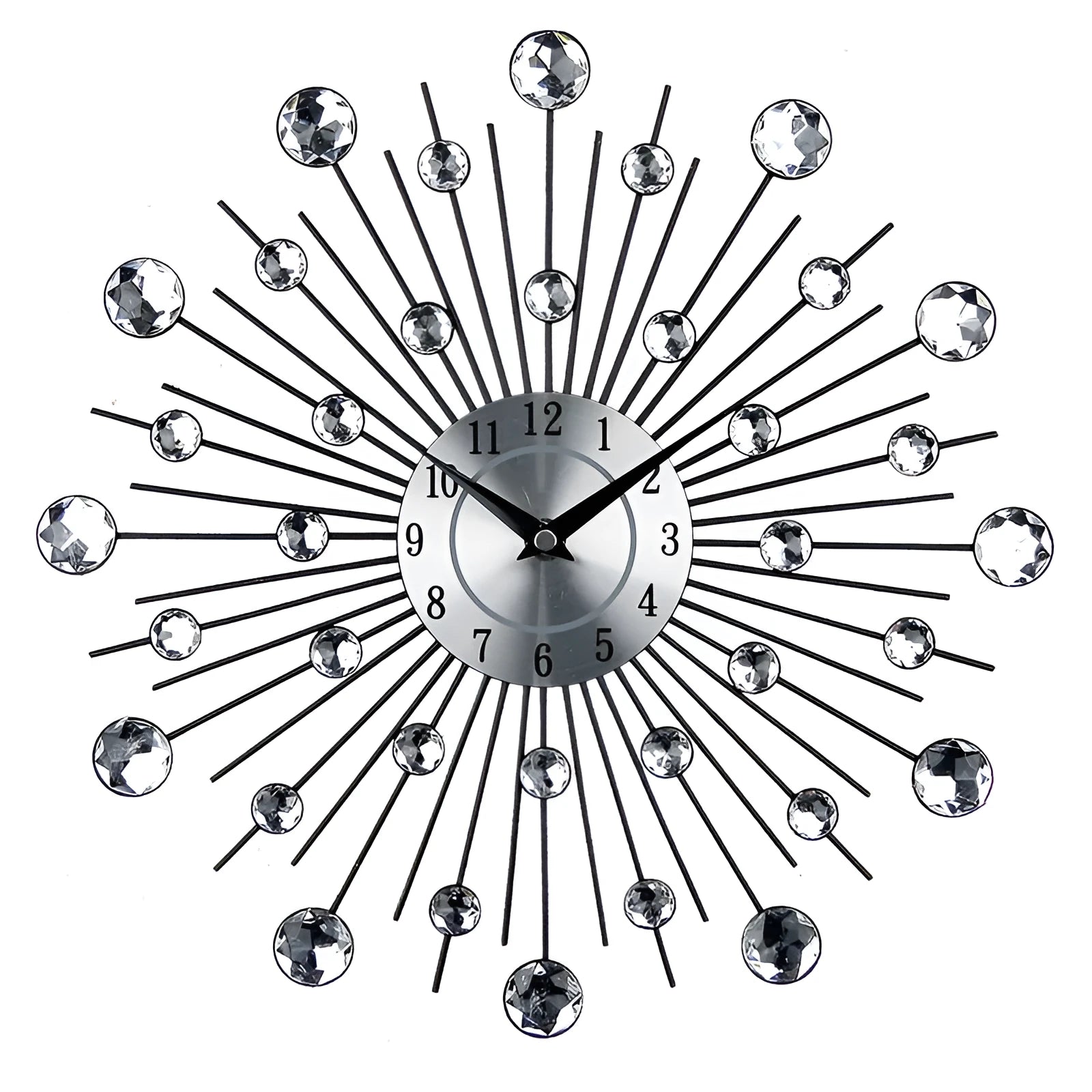Silver round wall clock 33cm diameter with numbers and pointer display