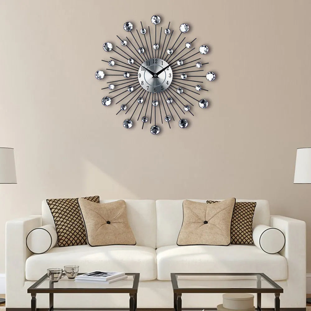 Silver round wall clock 33cm diameter with numbers and pointer display