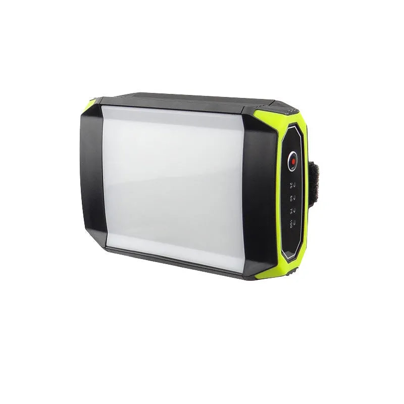 Green aluminium alloy rechargeable camping light with LED panel and power bank function