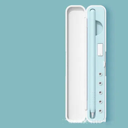 Hard protective case for Apple Pencil 1 and 2 in purple, green, black, and blue colours.