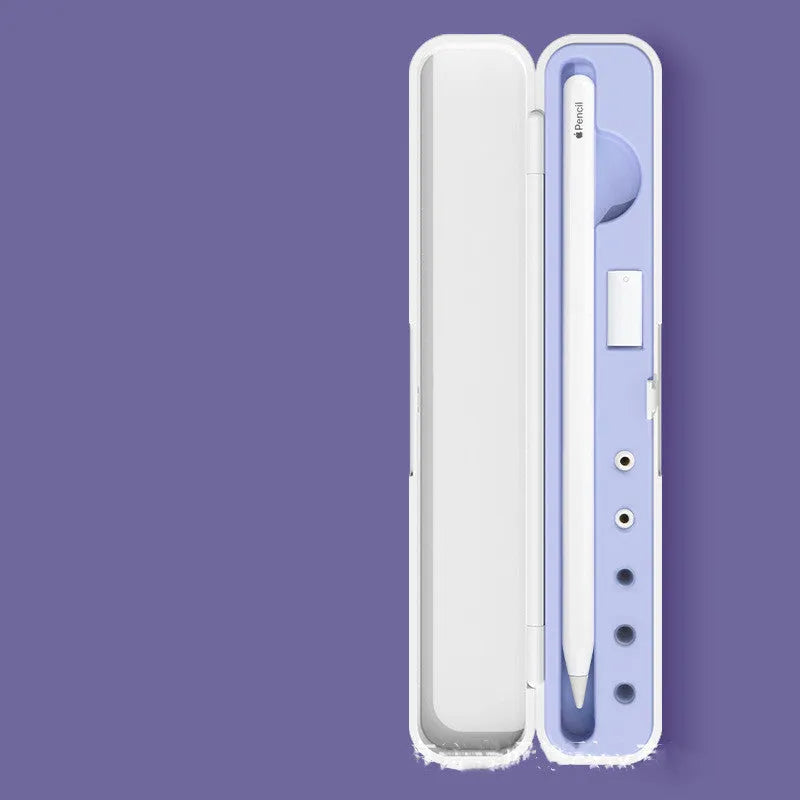 Hard protective case for Apple Pencil 1 and 2 in purple, green, black, and blue colours.