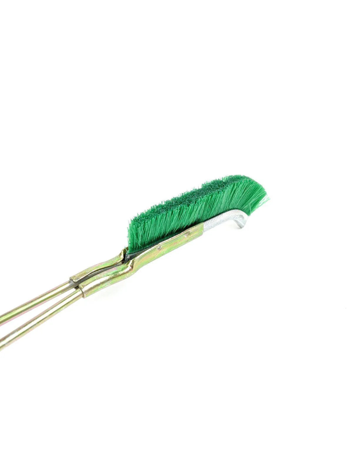 Green nylon bristle elbow rust removal brush with metal handle