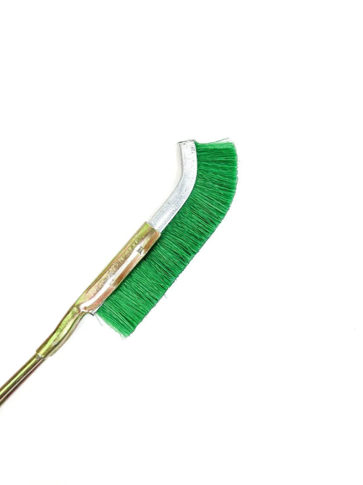 Green nylon bristle elbow rust removal brush with metal handle
