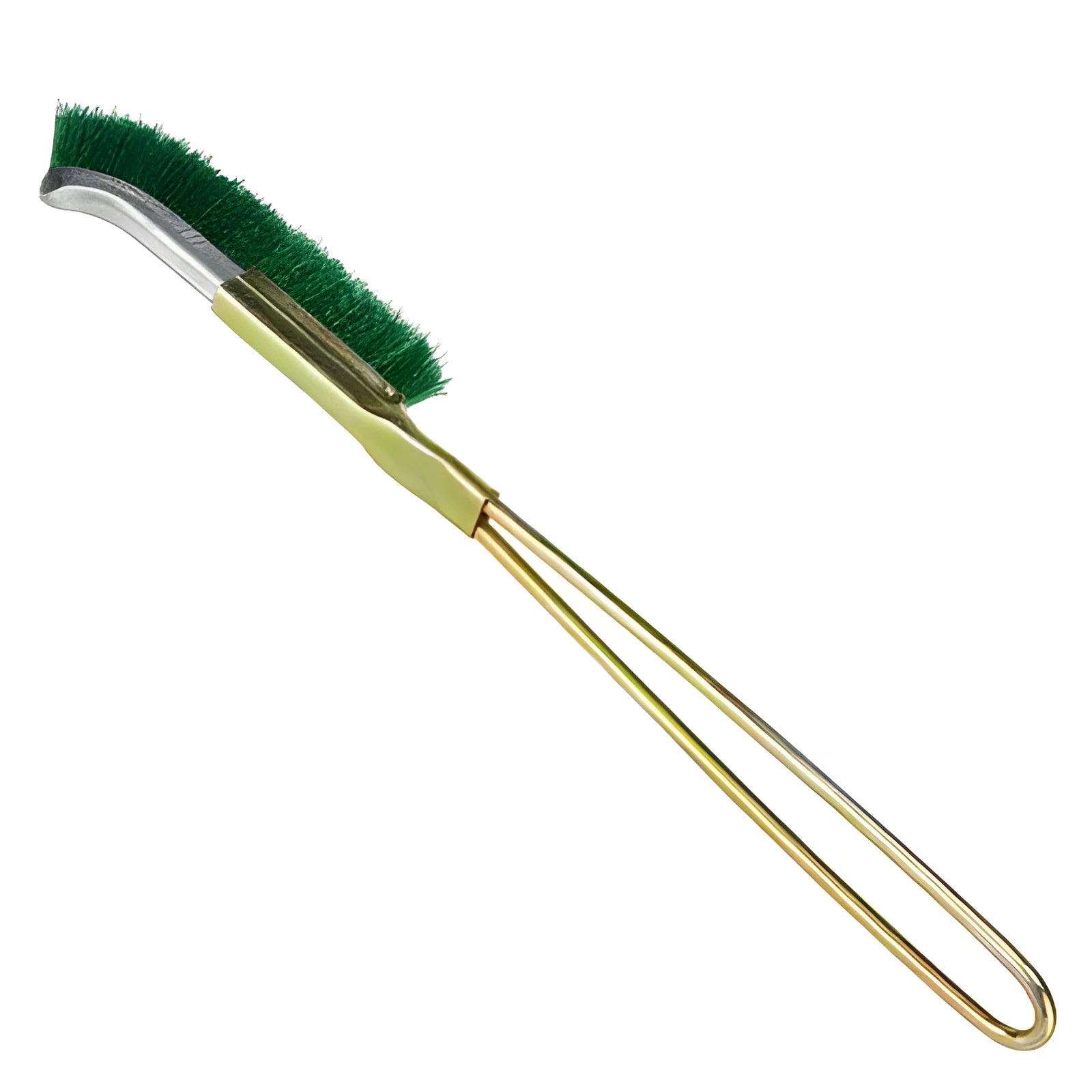 Green nylon bristle elbow rust removal brush with metal handle