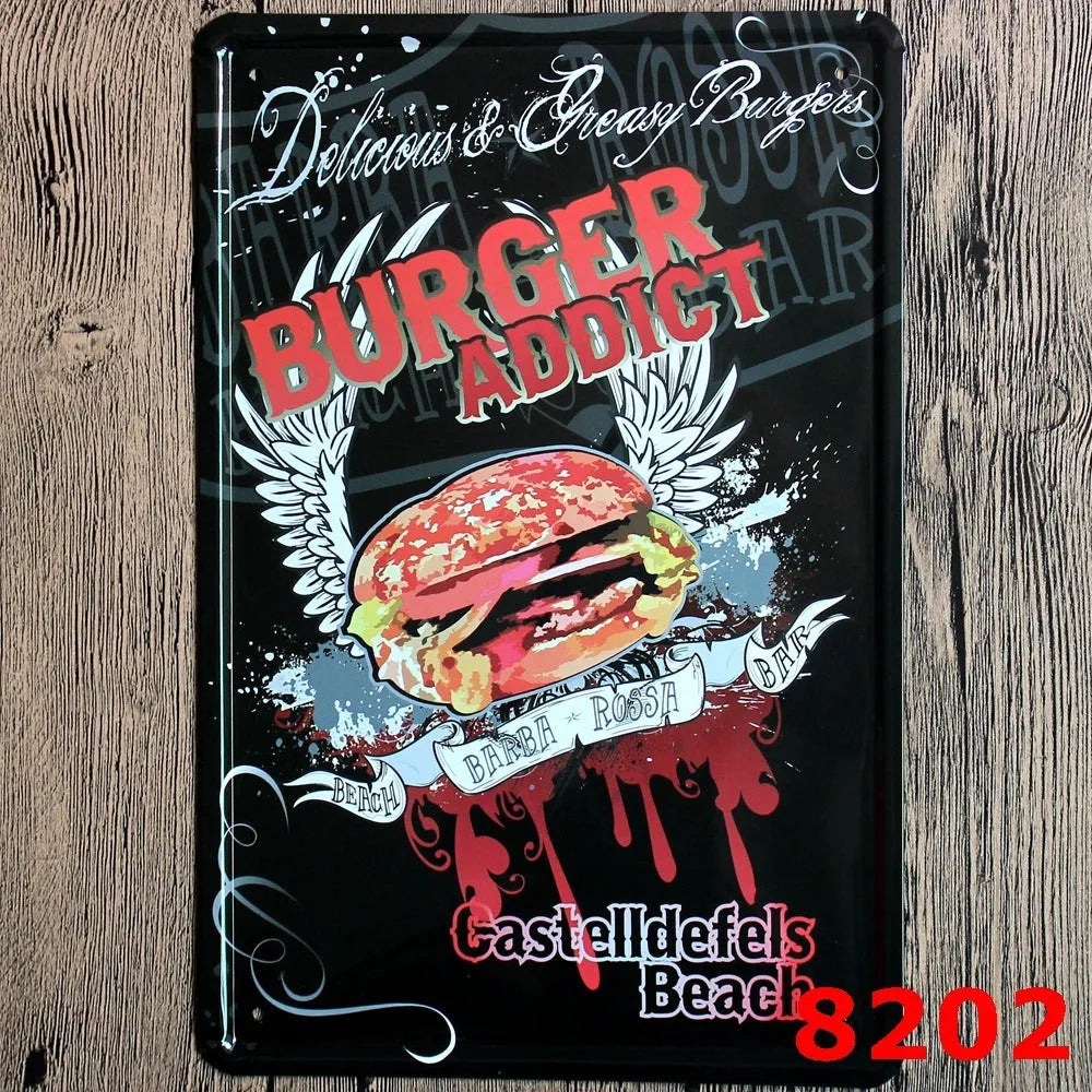 Retro barbecue hamburger beer tin painting wall art 20x30cm iron