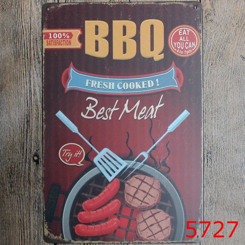 Retro barbecue hamburger beer tin painting wall art 20x30cm iron