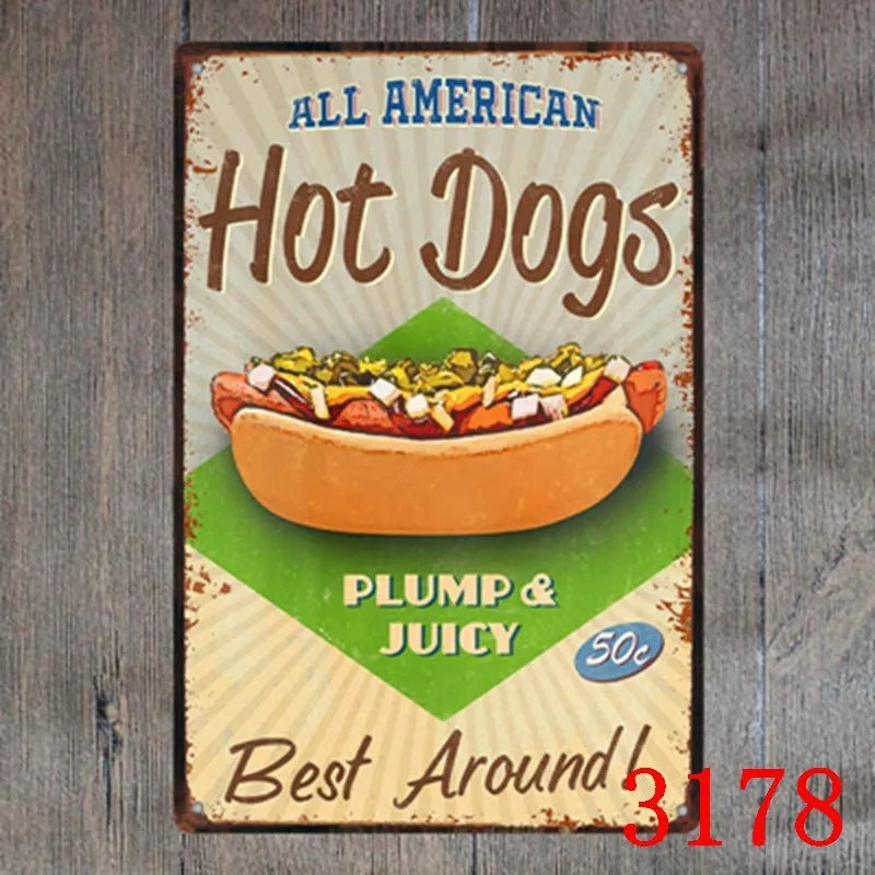 Retro barbecue hamburger beer tin painting wall art 20x30cm iron